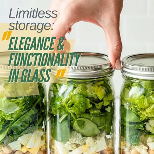 PR1M3 Wide Mouth Mason Jars 32 oz – 2 Pack Quart Size Jars with Airtight Lids and Bands & White Plastic Lid, Ideal for Meal Prep, Canning, Fermenting and DIY Projects, Microwave & Dishwasher Safe. - Image 2