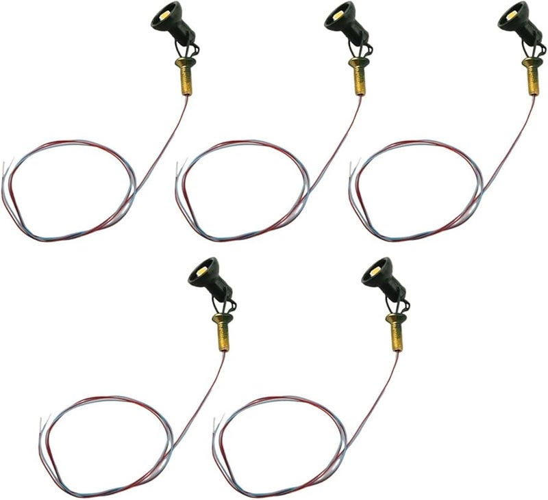 HO Scale Model Train LED Floodlight Lamp Set Warm White 12V 5 Piece Green - Image 3