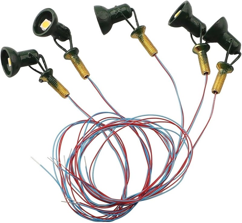 HO Scale Model Train LED Floodlight Lamp Set Warm White 12V 5 Piece Green - Image 5