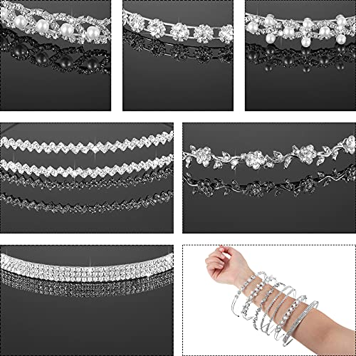 Mtlee 6 Pieces Rhinestones Wedding Headbands Crystal Flower Girl Leaves Crown Headband Tiara Women's Faux Pearl Rhinestones Princess Hairband Headdress for Bride Bridesmaids Wedding Party (Chic Pattern) - Image 3