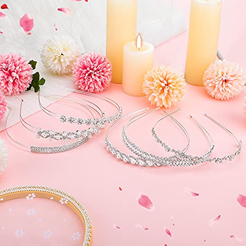 Mtlee 6 Pieces Rhinestones Wedding Headbands Crystal Flower Girl Leaves Crown Headband Tiara Women's Faux Pearl Rhinestones Princess Hairband Headdress for Bride Bridesmaids Wedding Party (Chic Pattern) - Image 2