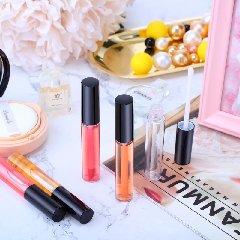 Nuanchu Nuanchu 100 Pcs 10 ml Empty Lip Gloss Tubes Clear Mini Refillable Lip Balm Gloss Containers Bottles Plastic Lip Gloss Containers Lip Gloss Tubes with Wand and Rubber Inserts DIY Makeup (Black)  - Image 3
