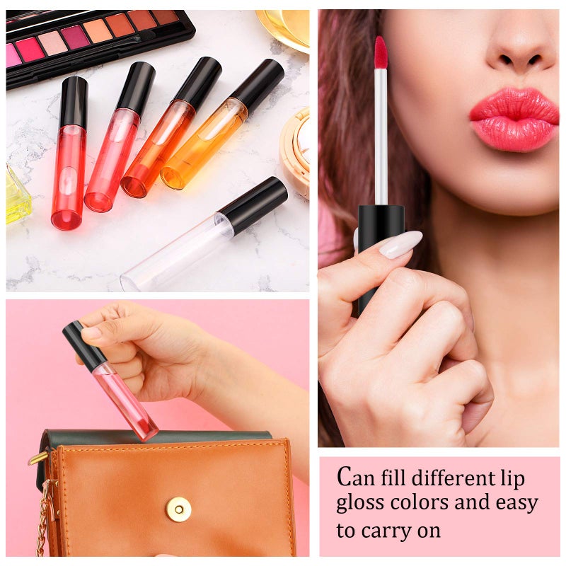Nuanchu Nuanchu 100 Pcs 10 ml Empty Lip Gloss Tubes Clear Mini Refillable Lip Balm Gloss Containers Bottles Plastic Lip Gloss Containers Lip Gloss Tubes with Wand and Rubber Inserts DIY Makeup (Black)  - Image 5