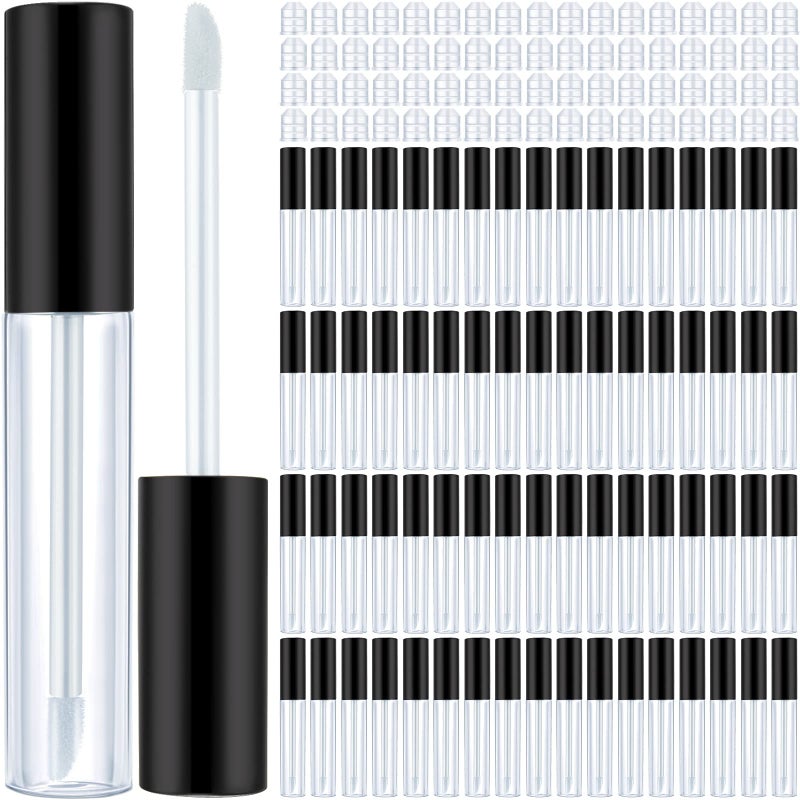 Nuanchu Nuanchu 100 Pcs 10 ml Empty Lip Gloss Tubes Clear Mini Refillable Lip Balm Gloss Containers Bottles Plastic Lip Gloss Containers Lip Gloss Tubes with Wand and Rubber Inserts DIY Makeup (Black)  - Image 1