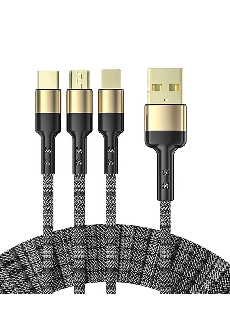 Multi Charging Cable, 3 in 1 Nylon Braided 4FT/1.5M Multiple USB Charging Cord Adapter, IP/Type C/Micro USB Port Connectors Compatible with iphone Cell Phones Tablets and More