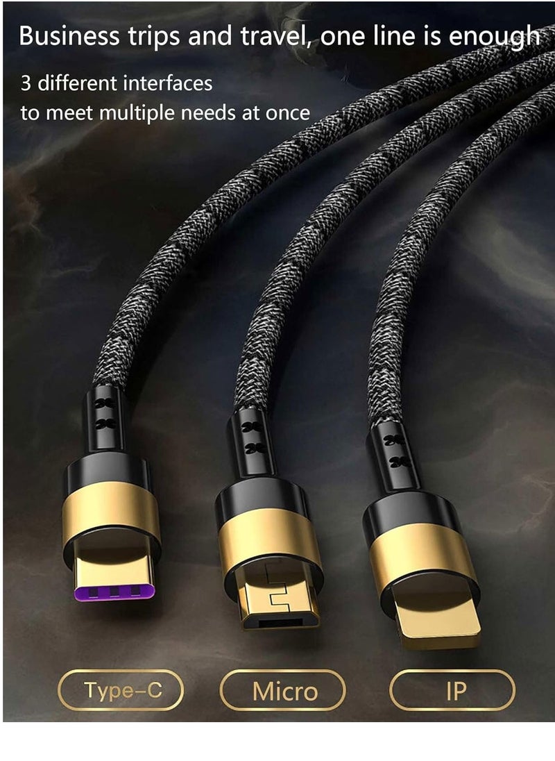 Multi Charging Cable, 3 in 1 Nylon Braided 4FT/1.5M Multiple USB Charging Cord Adapter, IP/Type C/Micro USB Port Connectors Compatible with iphone Cell Phones Tablets and More