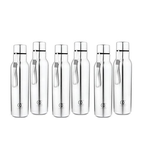 Omichef Stainless Steel sports Water Bottle, 750 ml water bottles, Single walled, Leak-Proof, Rust-free, Easy Grip, Easy to Carry, Travel Bottle, Silver (Pack Of 6) - Image 1