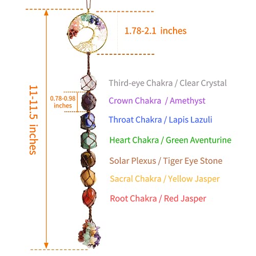 iSTONE 7 Chakras Stones Healing Crystals Tree of Life Wall Hanger Tumbled Gemstones Meditation Hanging Ornament Christmas Tree Memorial Hanging Pendant - Image 2