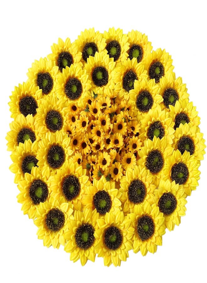 LEVINIS 130pcs Artificial Sunflower Heads 3.5'' 1.5'' Yellow Sunflower Floral Decor for Crafts Baby Shower Christmas Tree Birthday Party Wedding Wreath DIY Decoration - Image 1