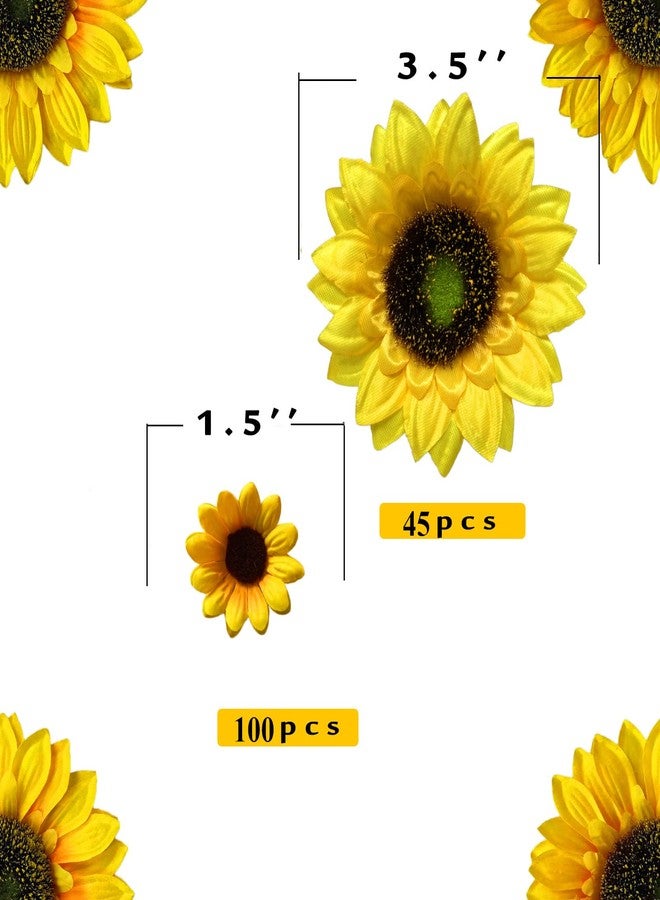 LEVINIS 130pcs Artificial Sunflower Heads 3.5'' 1.5'' Yellow Sunflower Floral Decor for Crafts Baby Shower Christmas Tree Birthday Party Wedding Wreath DIY Decoration - Image 2