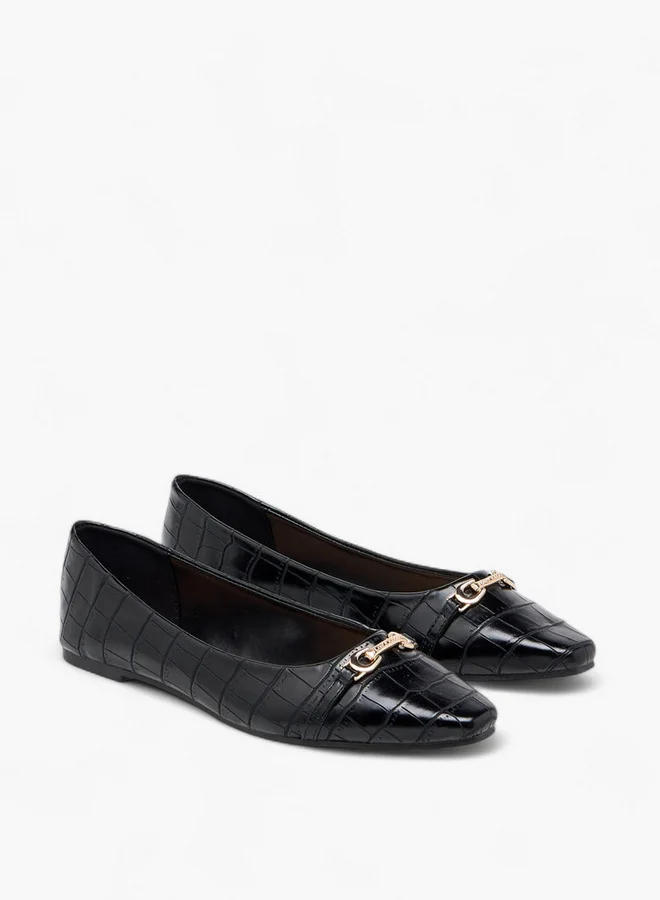 Flora Bella By Shoexpress Women Textured Slip-On Ballerina Shoes with Metal Accent