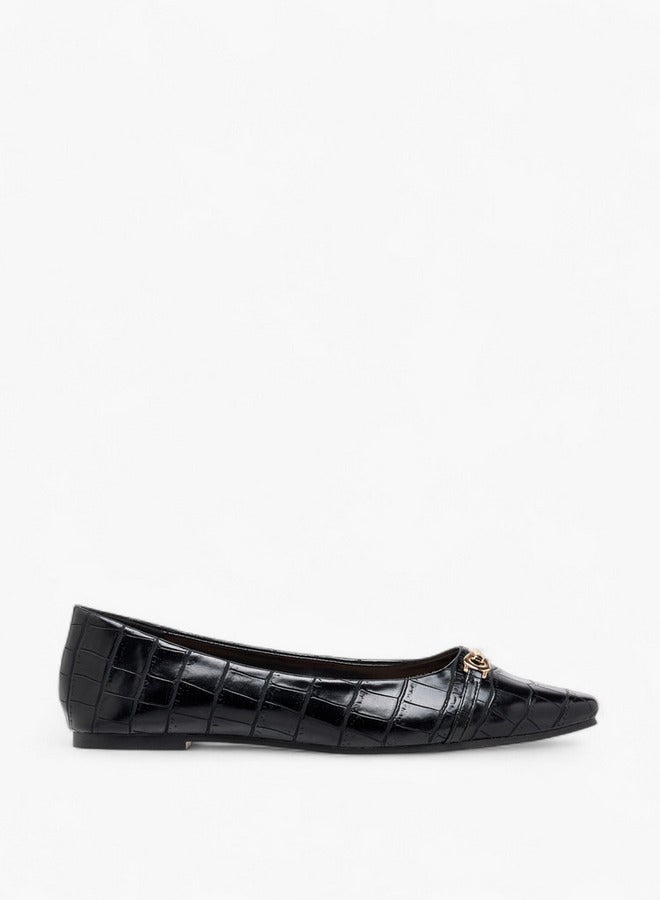 Flora Bella By Shoexpress Women Textured Slip-On Ballerina Shoes with Metal Accent  - Image 3