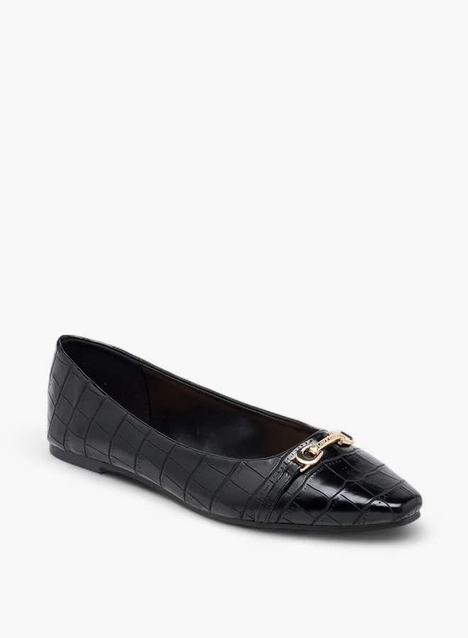 Flora Bella By Shoexpress Women Textured Slip-On Ballerina Shoes with Metal Accent