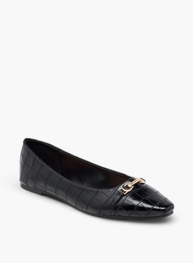 Flora Bella By Shoexpress Women Textured Slip-On Ballerina Shoes with Metal Accent  - Image 2