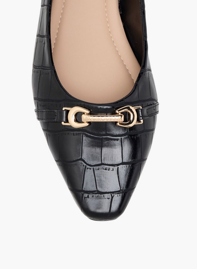 Flora Bella By Shoexpress Women Textured Slip-On Ballerina Shoes with Metal Accent  - Image 4