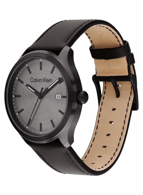 Men's Analog Round Shape Leather Wrist Watch 25200355 - 43 Mm