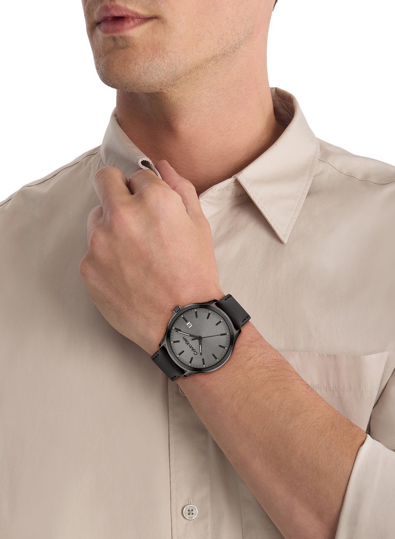 Men's Analog Round Shape Leather Wrist Watch 25200355 - 43 Mm
