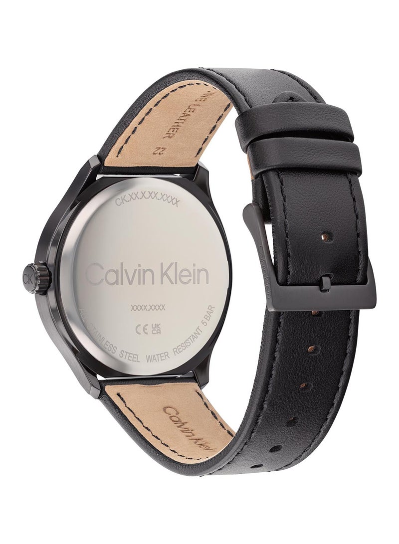 Men's Analog Round Shape Leather Wrist Watch 25200355 - 43 Mm