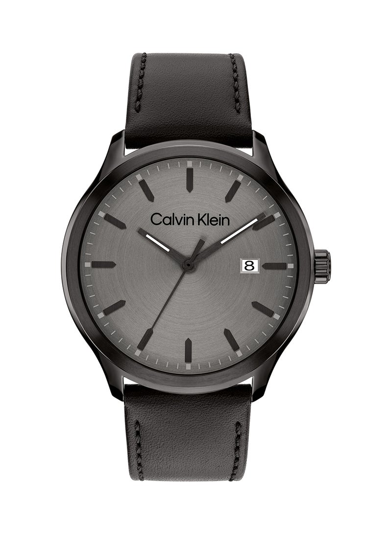 Men's Analog Round Shape Leather Wrist Watch 25200355 - 43 Mm