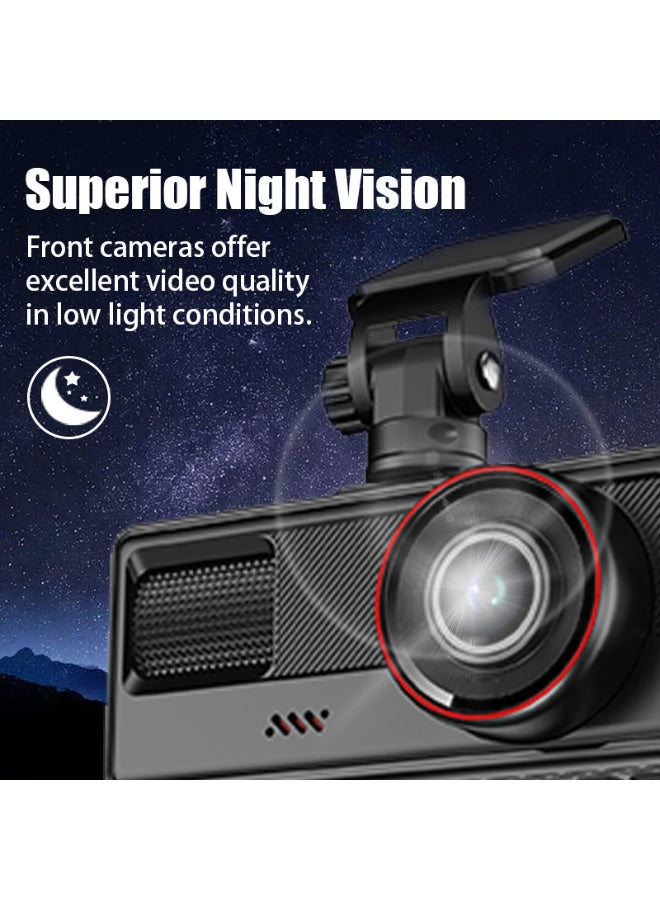 كاميرا داش عالية الدقة 1080 بكسل ثلاثية القنوات مزودة بتقنية واي فاي، بزاوية رؤية واسعة 170 درجة، ورؤية ليلية، ومستشعر تسارع، وشاشة مراقبة أثناء ركن السيارة، وتسجيل متواصل. - Image 4