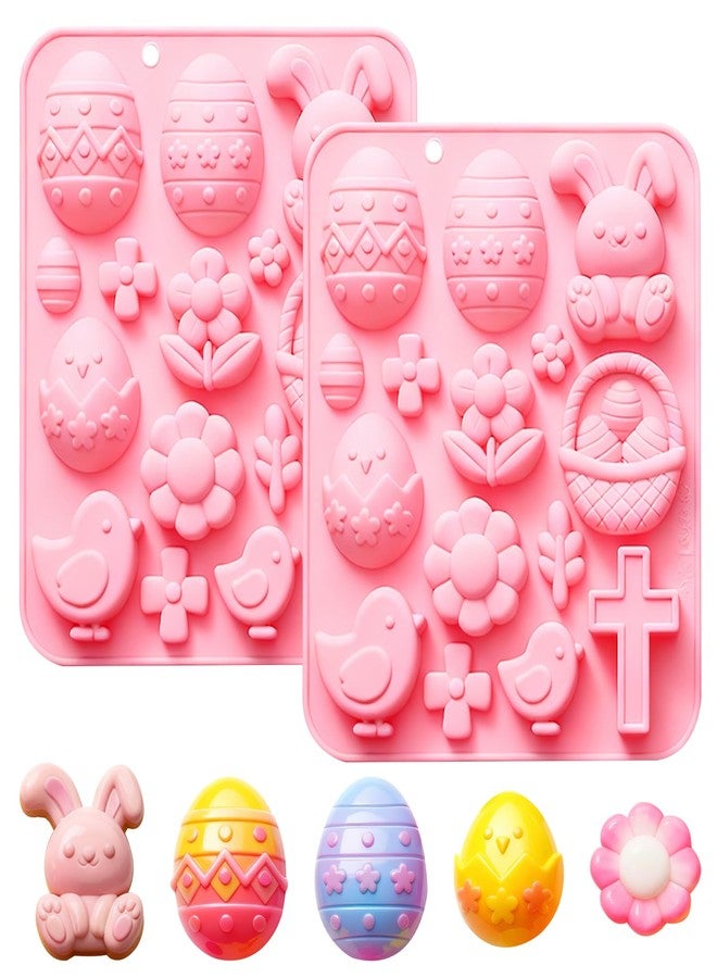 Fchil Easter Silicone Mold Set, Bunny Egg Cross Flower Basket Candy Making Molds for Chocolate Gummy, 2 Pack - Image 1