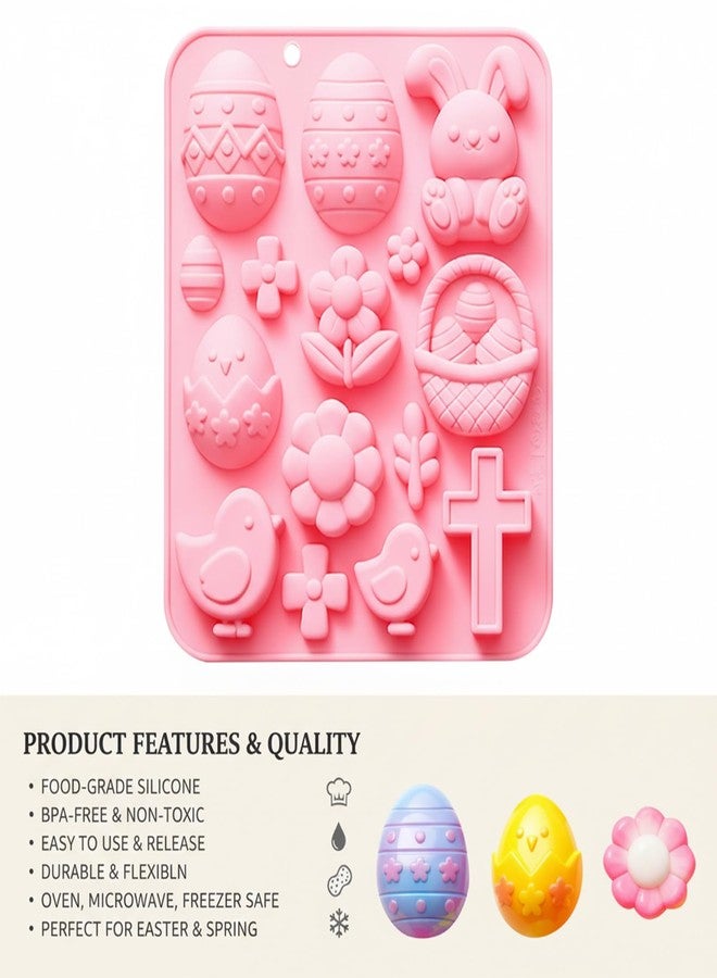 Fchil Easter Silicone Mold Set, Bunny Egg Cross Flower Basket Candy Making Molds for Chocolate Gummy, 2 Pack - Image 5