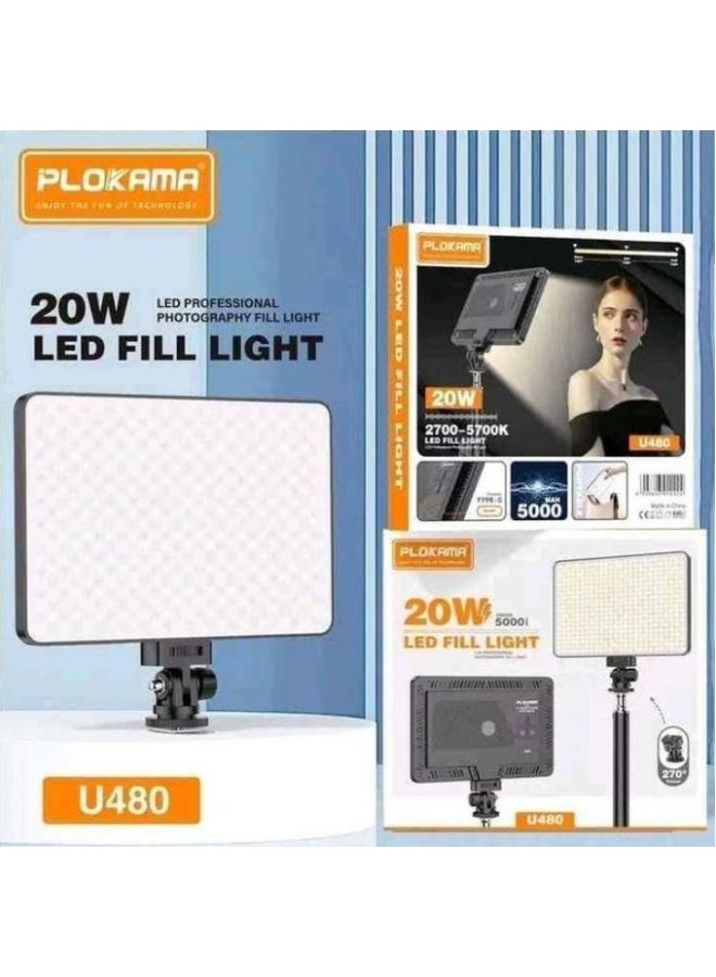 Plokama U480 - LED Photography Light - Rechargeable, 3 Colors Adjustable - 270° Tilt, Ultra-Slim Portable Design with Type-C Charger - Black - Image 4