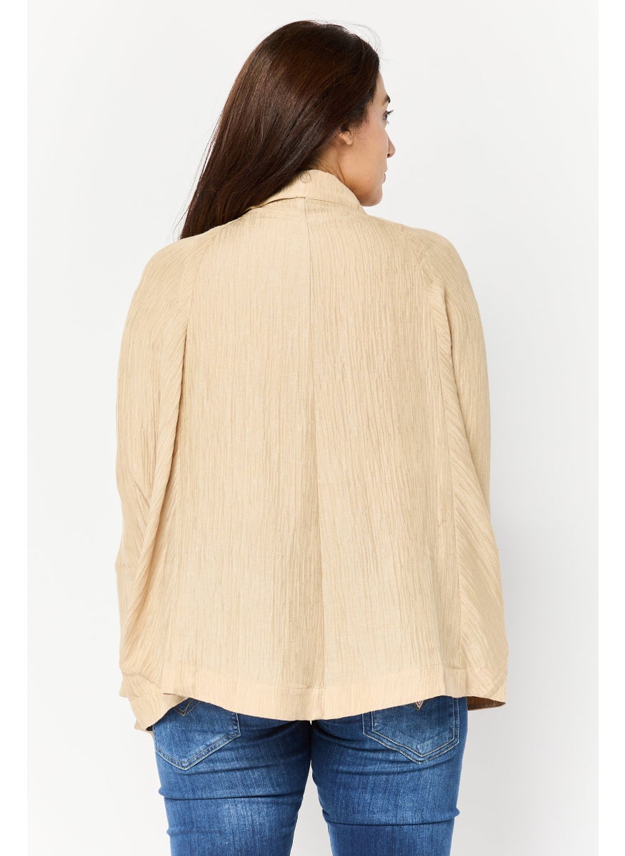 EMPORIO ARMANI - Women Textured Jacket Shirt, Tan - Image 1