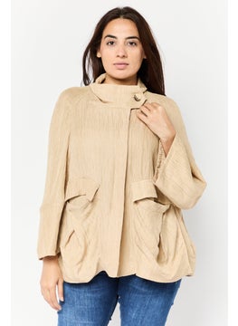 Women Textured Jacket Shirt, Tan