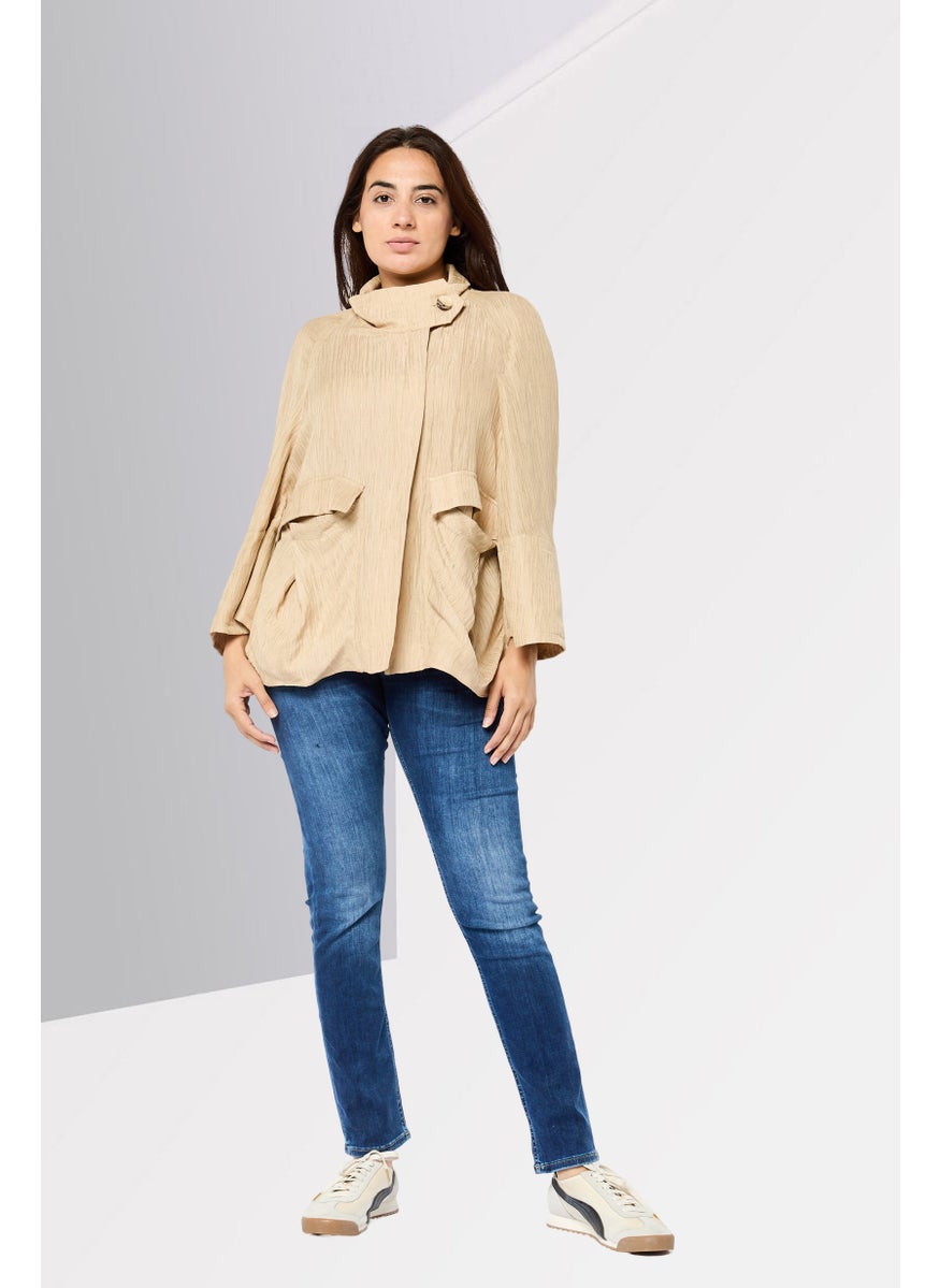 EMPORIO ARMANI - Women Textured Jacket Shirt, Tan - Image 1