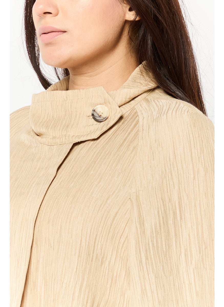 EMPORIO ARMANI - Women Textured Jacket Shirt, Tan - Image 1