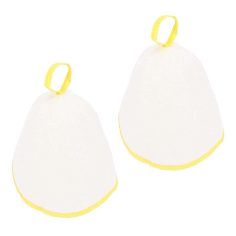 2PCS Thickened Felt Sauna Shower Hat Water Absorbing Hair Drying For Men And Women White Yellow - Image 2