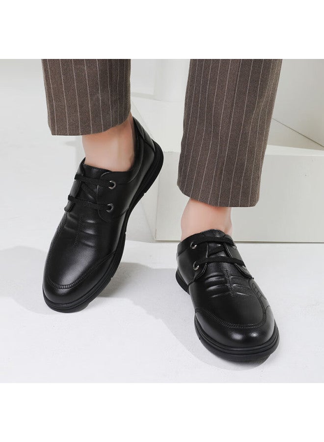 Beioutu Men's Leather Shoes, Business Casual Leather Shoes, British Style Lace-up Comfortable Soft-soled Leather Shoes, 7081 Black, Size 42 - Image 4