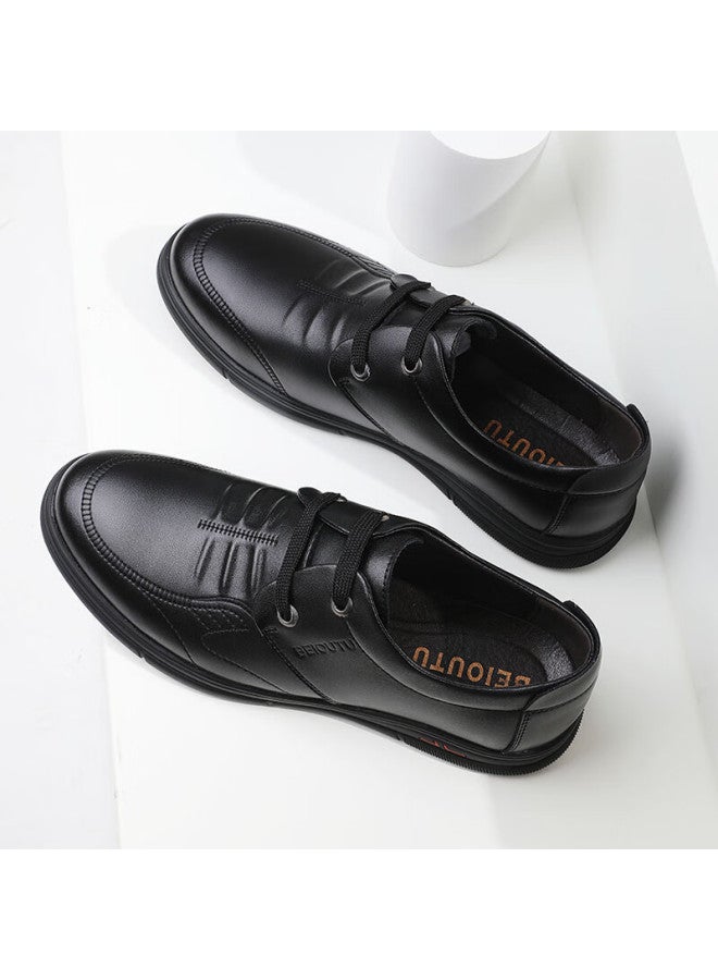 Beioutu Men's Leather Shoes, Business Casual Leather Shoes, British Style Lace-up Comfortable Soft-soled Leather Shoes, 7081 Black, Size 42 - Image 5