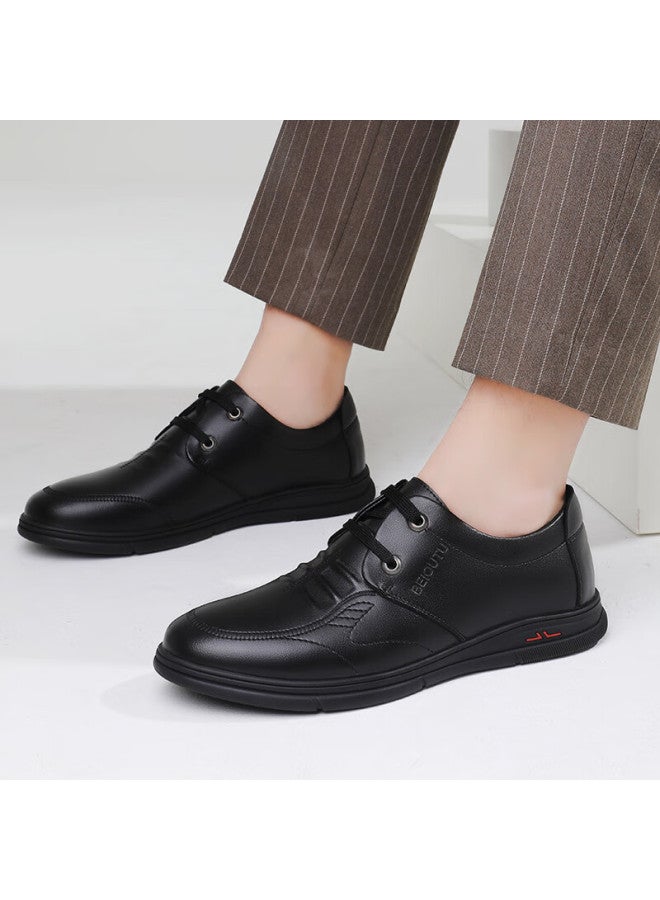 Beioutu Men's Leather Shoes, Business Casual Leather Shoes, British Style Lace-up Comfortable Soft-soled Leather Shoes, 7081 Black, Size 42 - Image 3