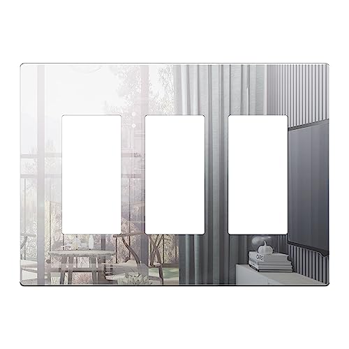 LIDER Triple Decorator Wall Plate Impact Resistant Plexiglass Reflective Finish Modern Upgrade Screwless Light SwitchOutlet Cover MidSize 3Gang 488 x 677 Acrylic Mirror Glass Silver - Image 1