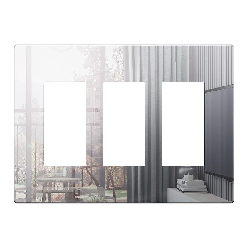LIDER Triple Decorator Wall Plate Impact Resistant Plexiglass Reflective Finish Modern Upgrade Screwless Light SwitchOutlet Cover MidSize 3Gang 488 x 677 Acrylic Mirror Glass Silver - Image 2