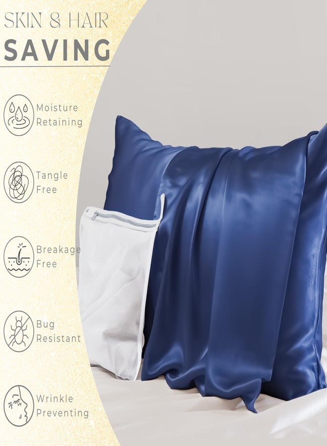 PROMEED 100% Mulberry Silk Pillowcase for Hair and Skin - Allergen Resistant Both Sides 23 Momme 1400 TC Silk Bed Pillow Cases with Hidden Zipper, 1PC (Standard 20"x26", Navy) - Image 3