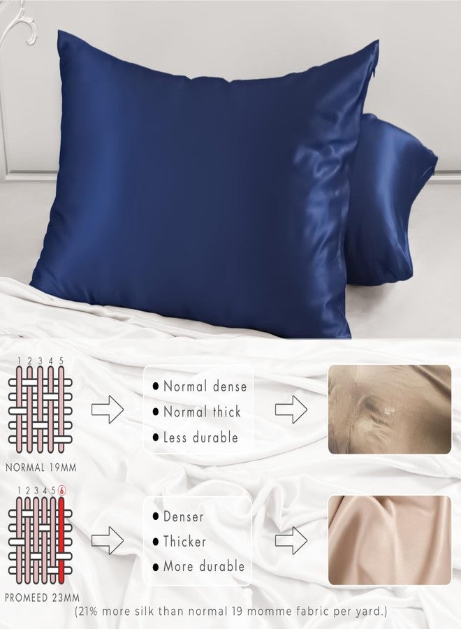 PROMEED 100% Mulberry Silk Pillowcase for Hair and Skin - Allergen Resistant Both Sides 23 Momme 1400 TC Silk Bed Pillow Cases with Hidden Zipper, 1PC (Standard 20"x26", Navy) - Image 4