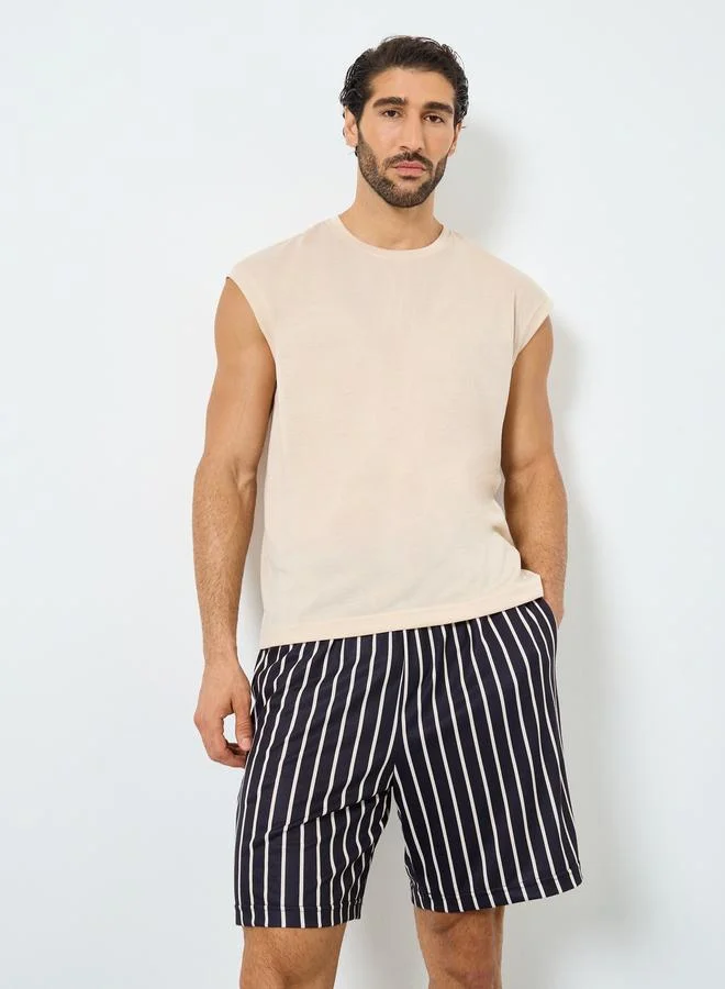 Styli Styli Solid Tank Top and Striped Shorts Set