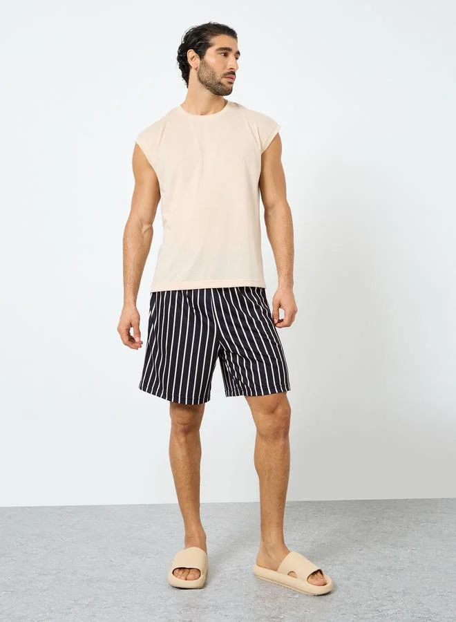 Styli Styli Solid Tank Top and Striped Shorts Set