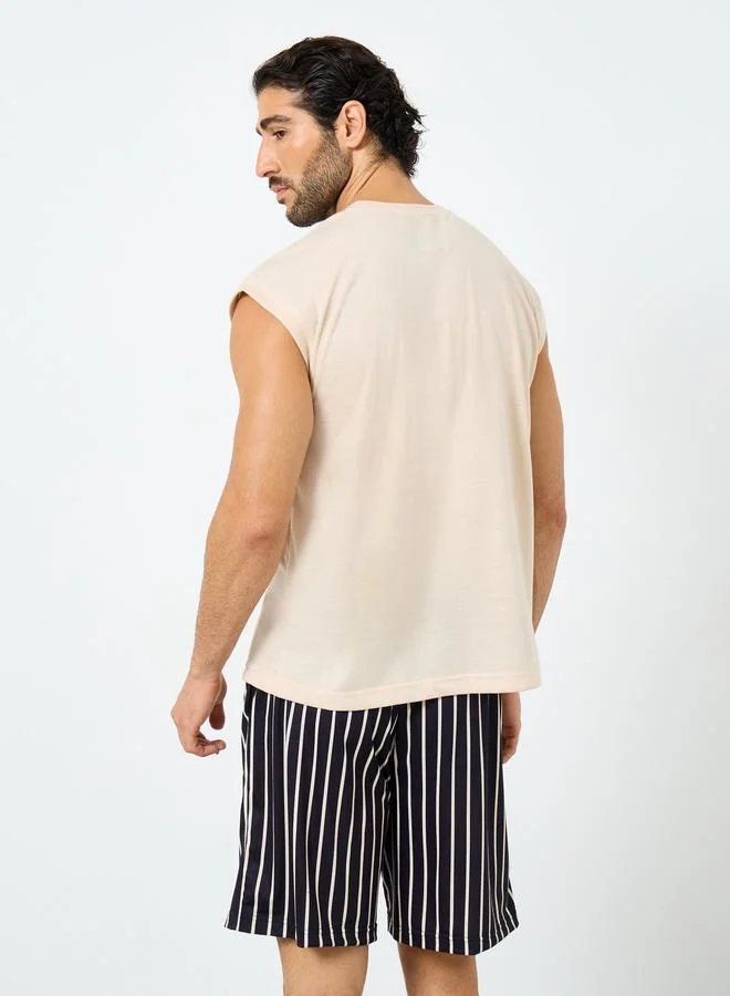 Styli Solid Tank Top and Striped Shorts Set