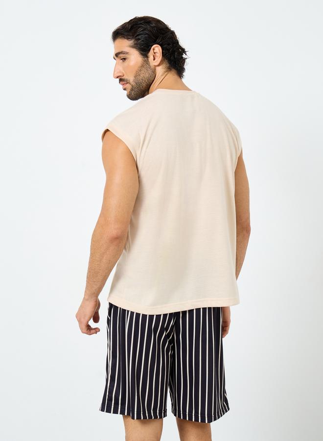 Styli Solid Tank Top and Striped Shorts Set - Image 5