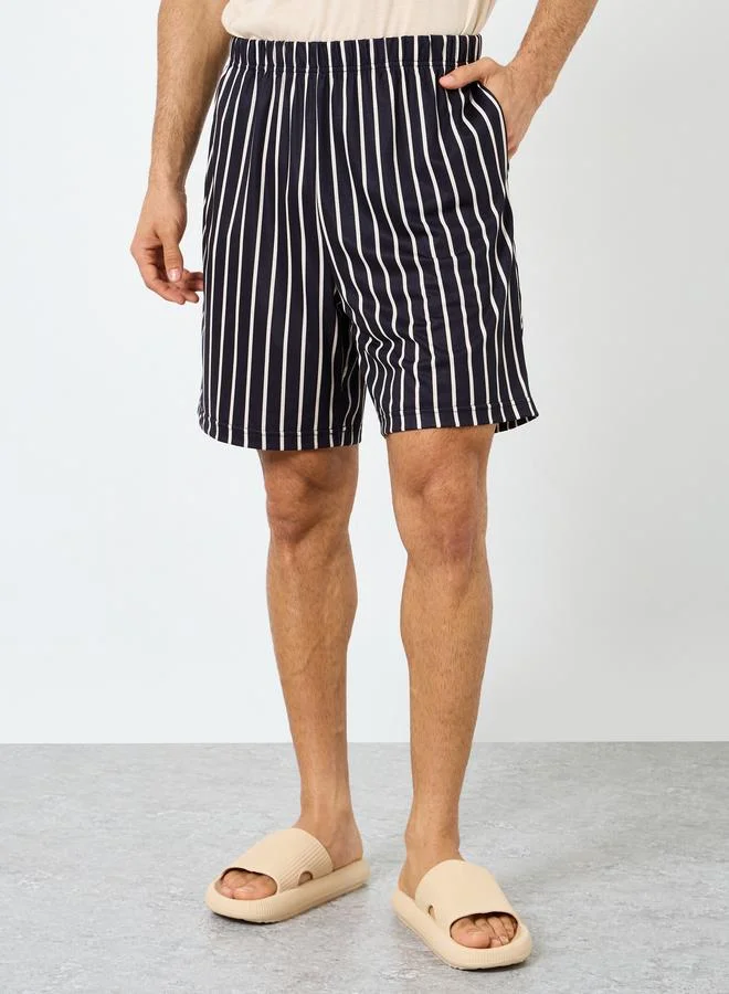 Styli Solid Tank Top and Striped Shorts Set