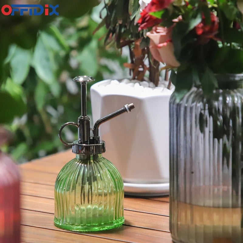 OFFIDIX Glass Plant Mister, 6.3 Inches Tall Vintage Style Spritzer Bronze Plastic Top Pump One Hand Watering Can Indoor Plant Spray Bottle for Garden, Plants, Cleaning (Light Green) - Image 4