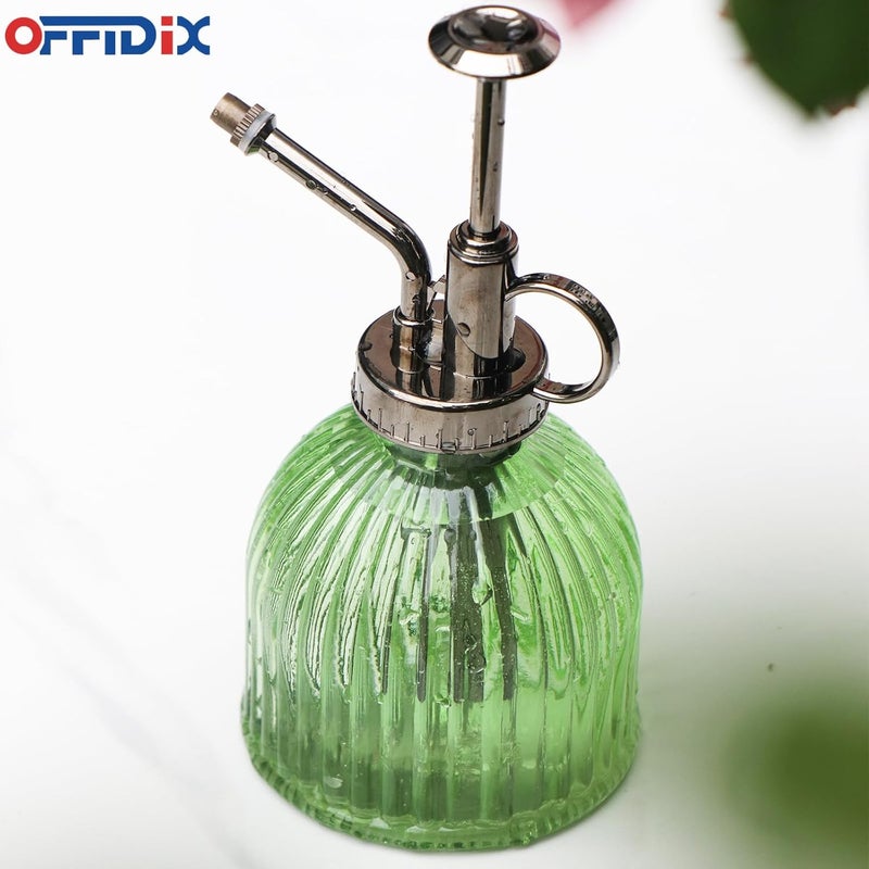 OFFIDIX Glass Plant Mister, 6.3 Inches Tall Vintage Style Spritzer Bronze Plastic Top Pump One Hand Watering Can Indoor Plant Spray Bottle for Garden, Plants, Cleaning (Light Green) - Image 5