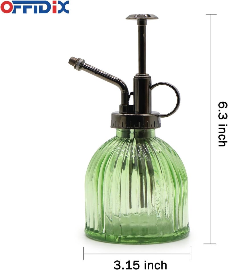 OFFIDIX Glass Plant Mister, 6.3 Inches Tall Vintage Style Spritzer Bronze Plastic Top Pump One Hand Watering Can Indoor Plant Spray Bottle for Garden, Plants, Cleaning (Light Green) - Image 2