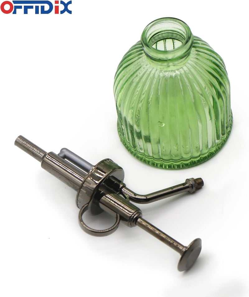 OFFIDIX Glass Plant Mister, 6.3 Inches Tall Vintage Style Spritzer Bronze Plastic Top Pump One Hand Watering Can Indoor Plant Spray Bottle for Garden, Plants, Cleaning (Light Green) - Image 3