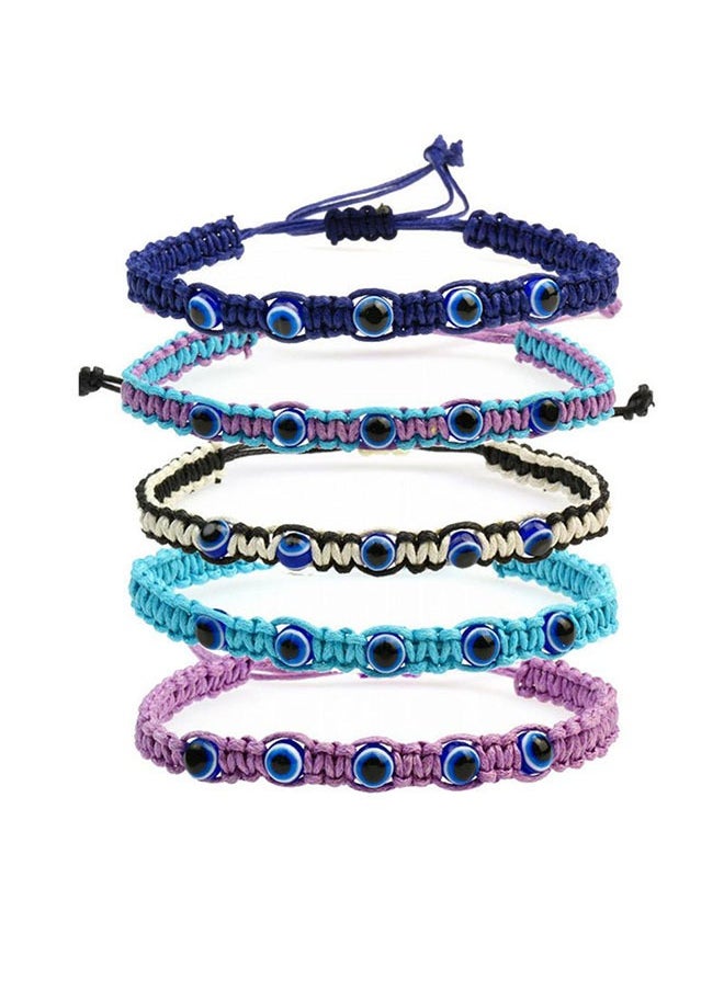 roaiss 5 Pcs Men's and Women's Same Style Woven Bracelet Daily Matching Devil's Eye Contrast Adjustable Bracelet  - Image 3