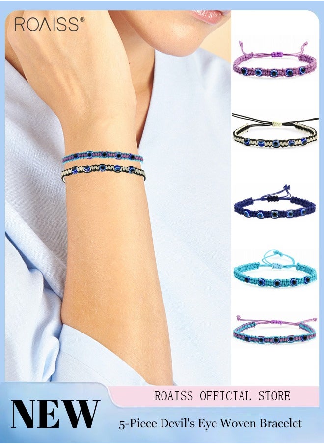 roaiss 5 Pcs Men's and Women's Same Style Woven Bracelet Daily Matching Devil's Eye Contrast Adjustable Bracelet  - Image 2